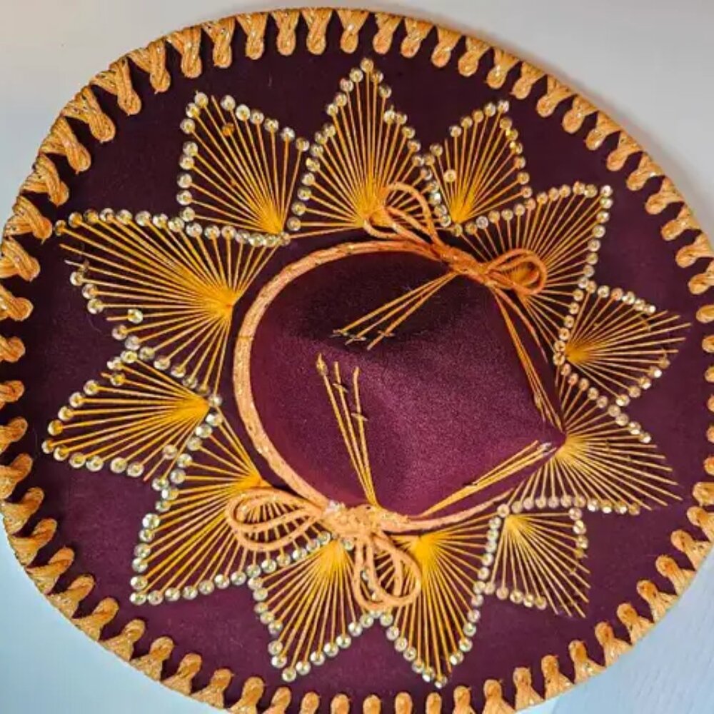 Vintage Pigalle Mexican Purple, Gold Velvet Sombrero